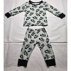 3-6M 2pc Baby Pajama Set Mint Black Athletic Logo Print Bamboo Cotton